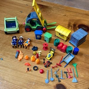 PLAYMOBIL Fireman Trash Collector Recycling Maintenance City Worker Set